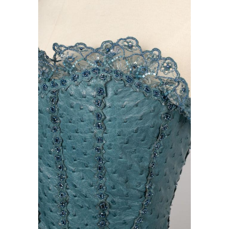 Torrente Blue Ostrich Leather Corset Haute Couture, 2002 For Sale 1