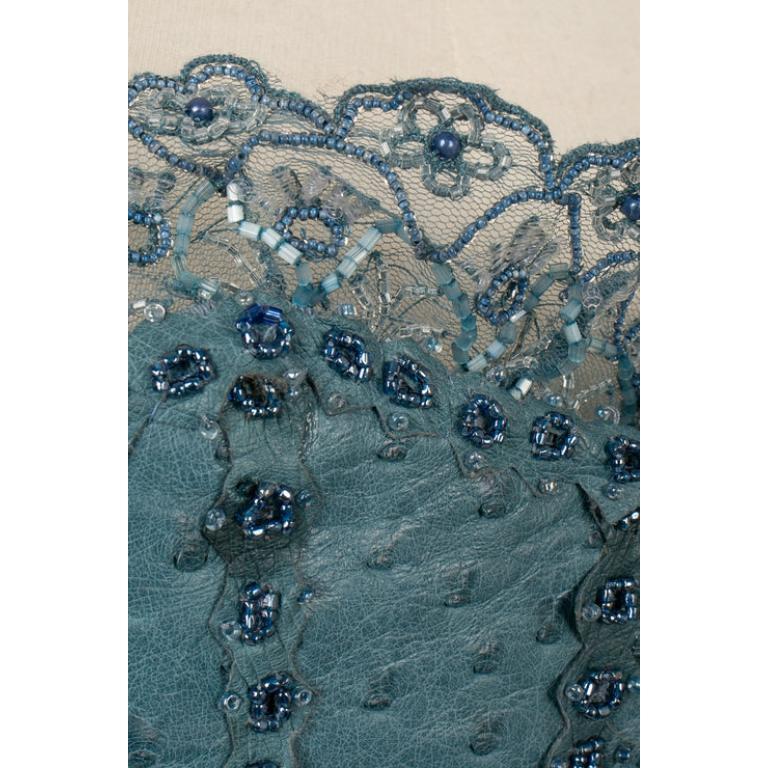 Torrente Blue Ostrich Leather Corset Haute Couture, 2002 For Sale 3