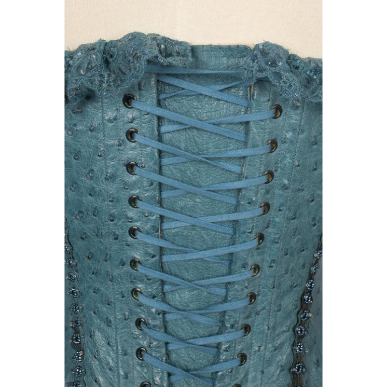 Torrente Blue Ostrich Leather Corset Haute Couture, 2002 For Sale 4
