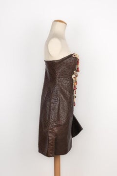 Torrente Brown Ostrich Leather Bustier Dress Haute Couture