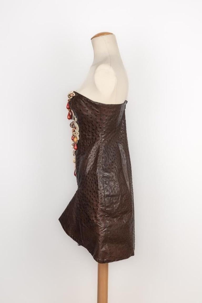 Robe bustier en cuir d'autruche Brown Haute Couture Excellent état - En vente à SAINT-OUEN-SUR-SEINE, FR