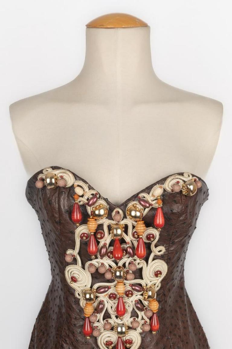 Robe bustier en cuir d'autruche Brown Haute Couture Pour femmes en vente
