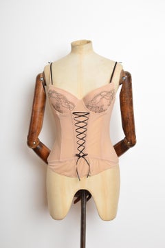 Torrente Couture 2000s French Nude Mesh & Black lace Bustier - Corsé