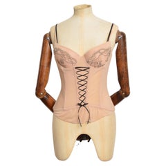 TorRENTE Couture 2000s French Nude Mesh 
Black lace Bustier - Corsetto