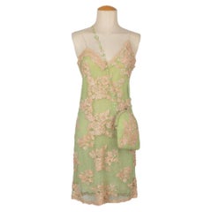 Vestido de alta costura de muselina de seda verde Torrente, 2000