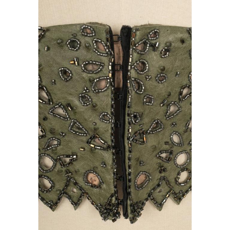 Torrente Haute Couture Short Hemstitched Green Ostrich Leather Top 5