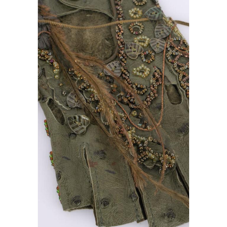 Torrente Haute Couture Short Hemstitched Green Ostrich Leather Top 8