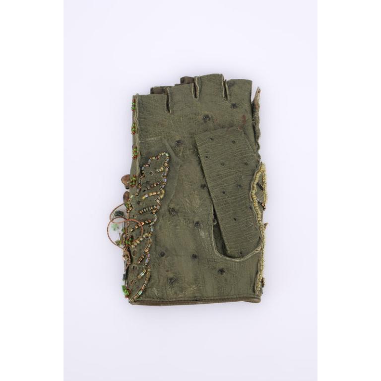 Torrente Haute Couture Short Hemstitched Green Ostrich Leather Top 9