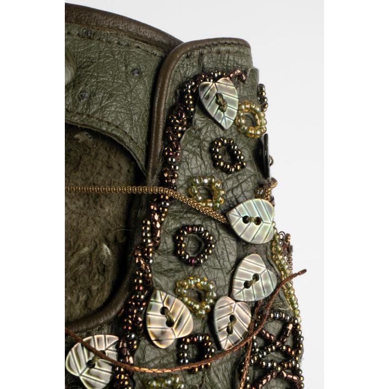 Torrente Haute Couture Short Hemstitched Green Ostrich Leather Top 10