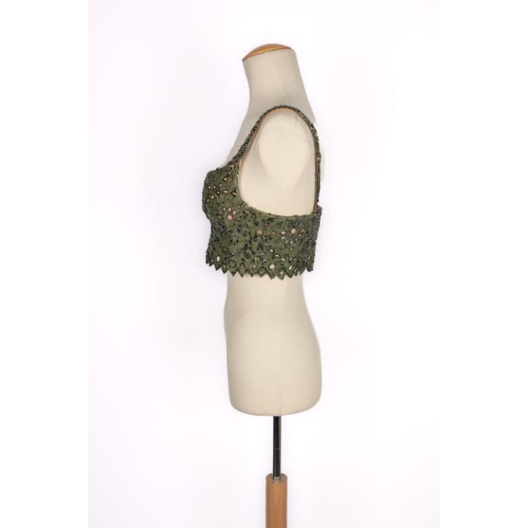 Women's Torrente Haute Couture Short Hemstitched Green Ostrich Leather Top