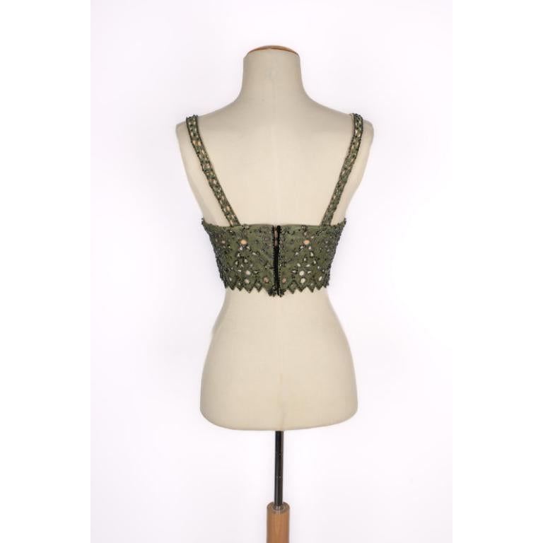 Torrente Haute Couture Short Hemstitched Green Ostrich Leather Top 1