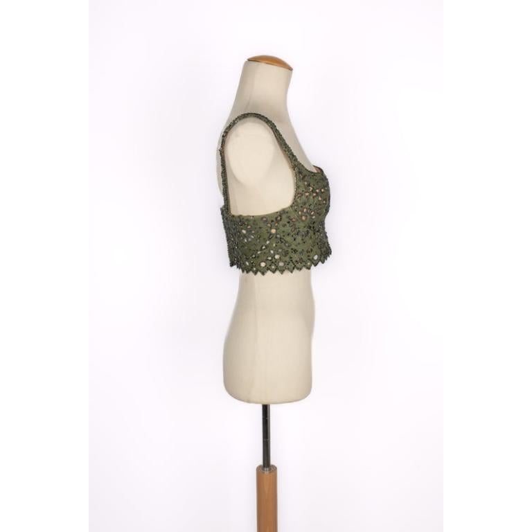 Torrente Haute Couture Short Hemstitched Green Ostrich Leather Top 2