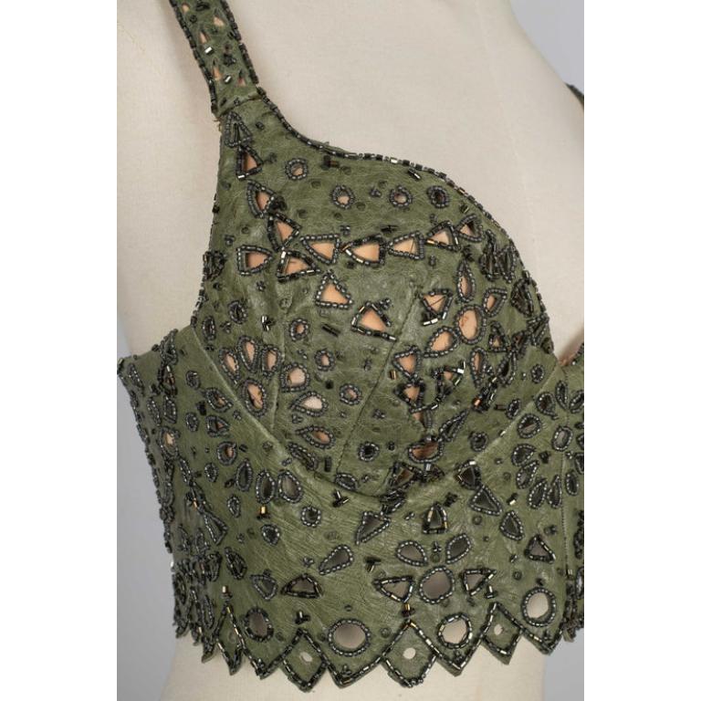 Torrente Haute Couture Short Hemstitched Green Ostrich Leather Top 3