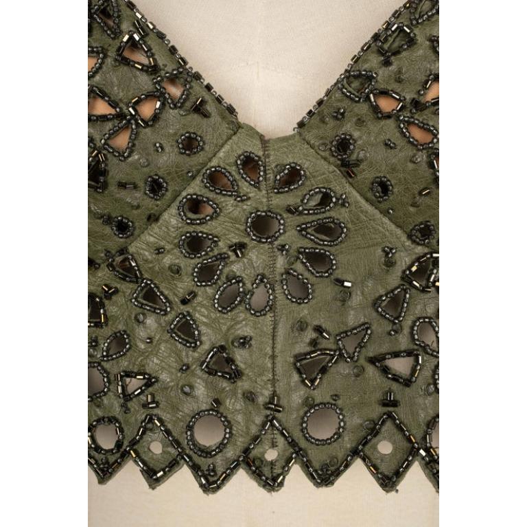 Torrente Haute Couture Short Hemstitched Green Ostrich Leather Top 4