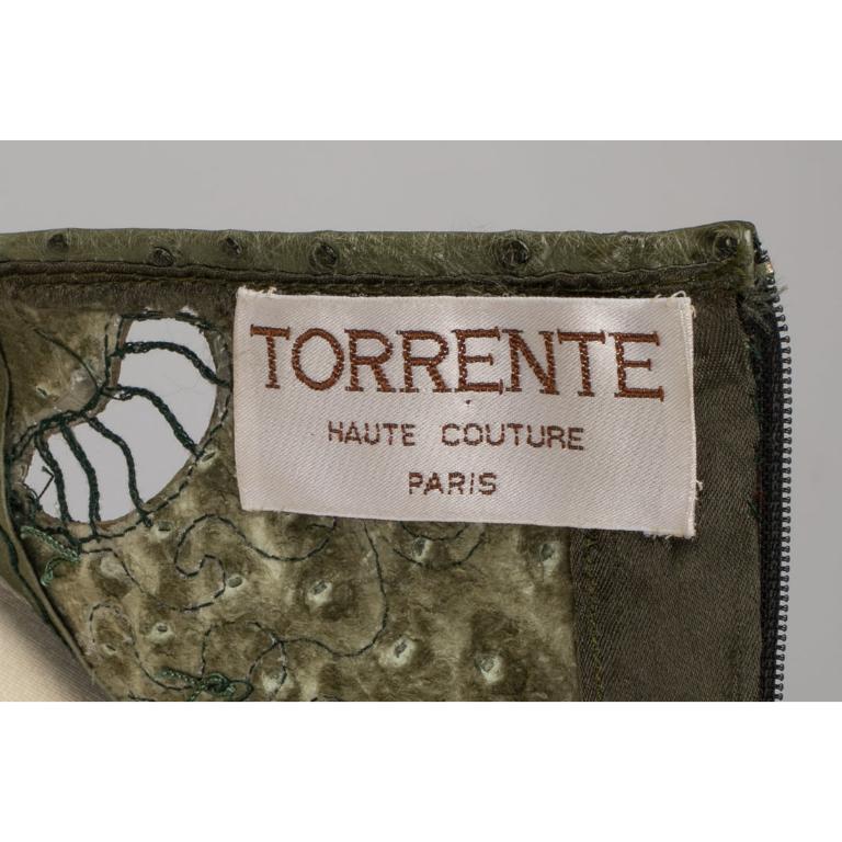 Torrente Hemstitched Green Ostrich Leather Playsuit Haute Couture, 2000 9
