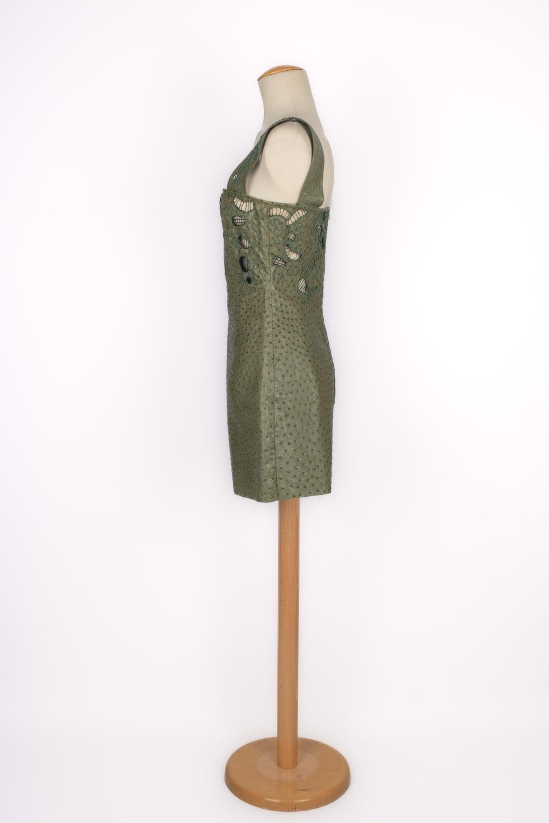 Torrente Hemstitched Green Ostrich Leather Playsuit Haute Couture, 2000 1