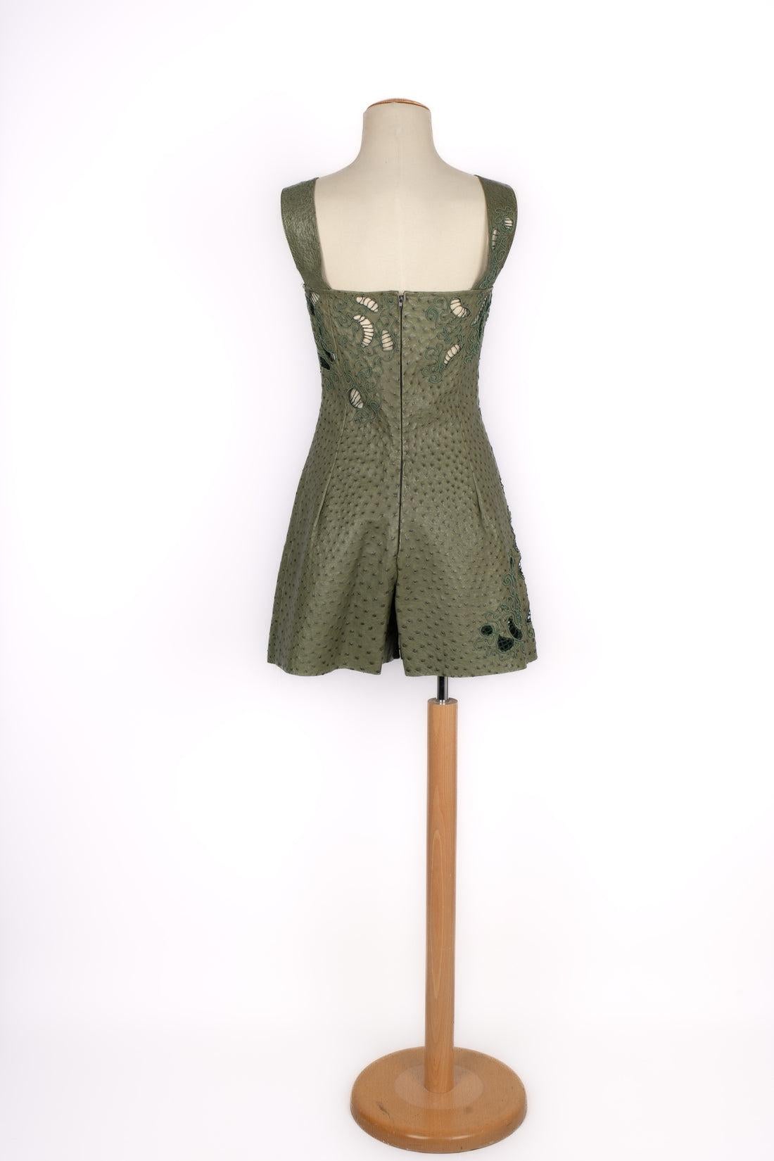 Torrente Hemstitched Green Ostrich Leather Playsuit Haute Couture, 2000 2