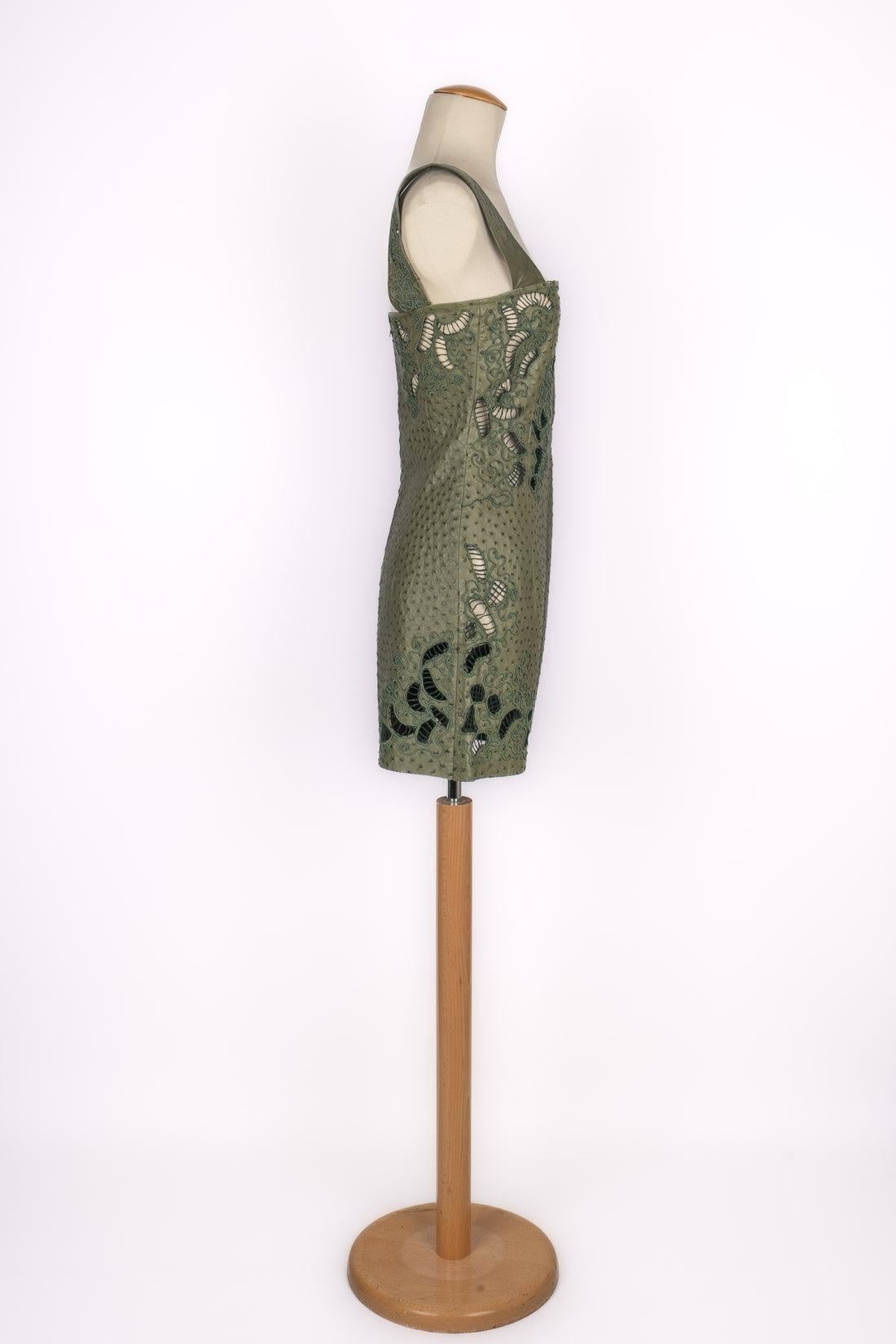 Torrente Hemstitched Green Ostrich Leather Playsuit Haute Couture, 2000 3