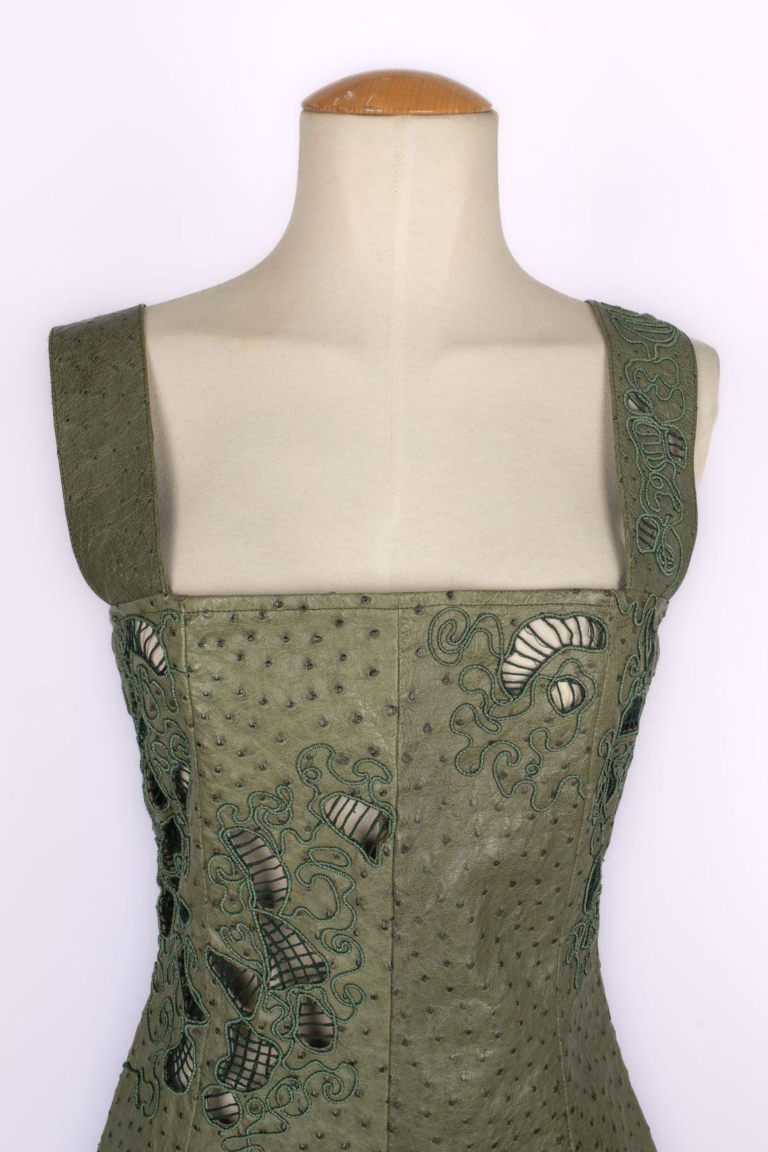 Torrente Hemstitched Green Ostrich Leather Playsuit Haute Couture, 2000 4