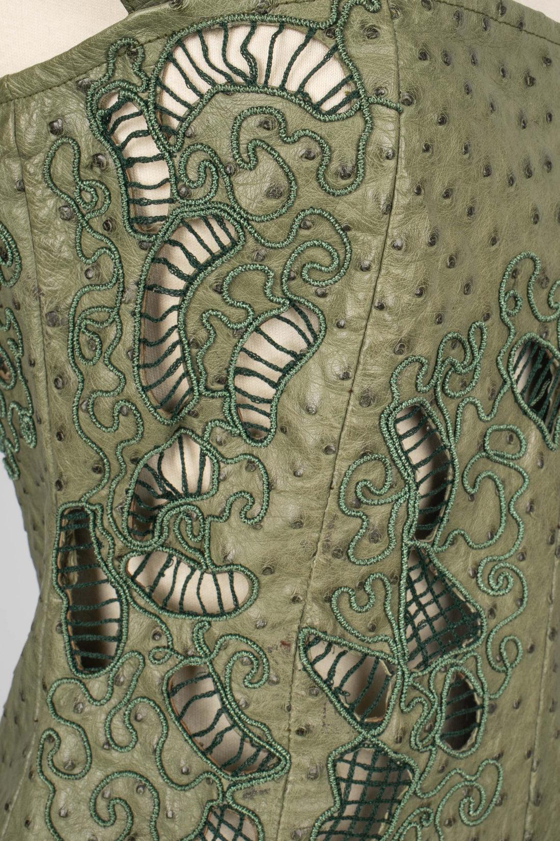 Torrente Hemstitched Green Ostrich Leather Playsuit Haute Couture, 2000 5