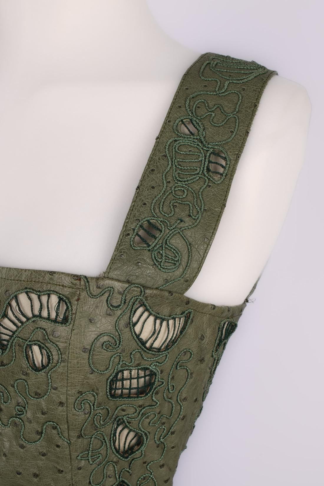 Torrente Hemstitched Green Ostrich Leather Playsuit Haute Couture, 2000 7
