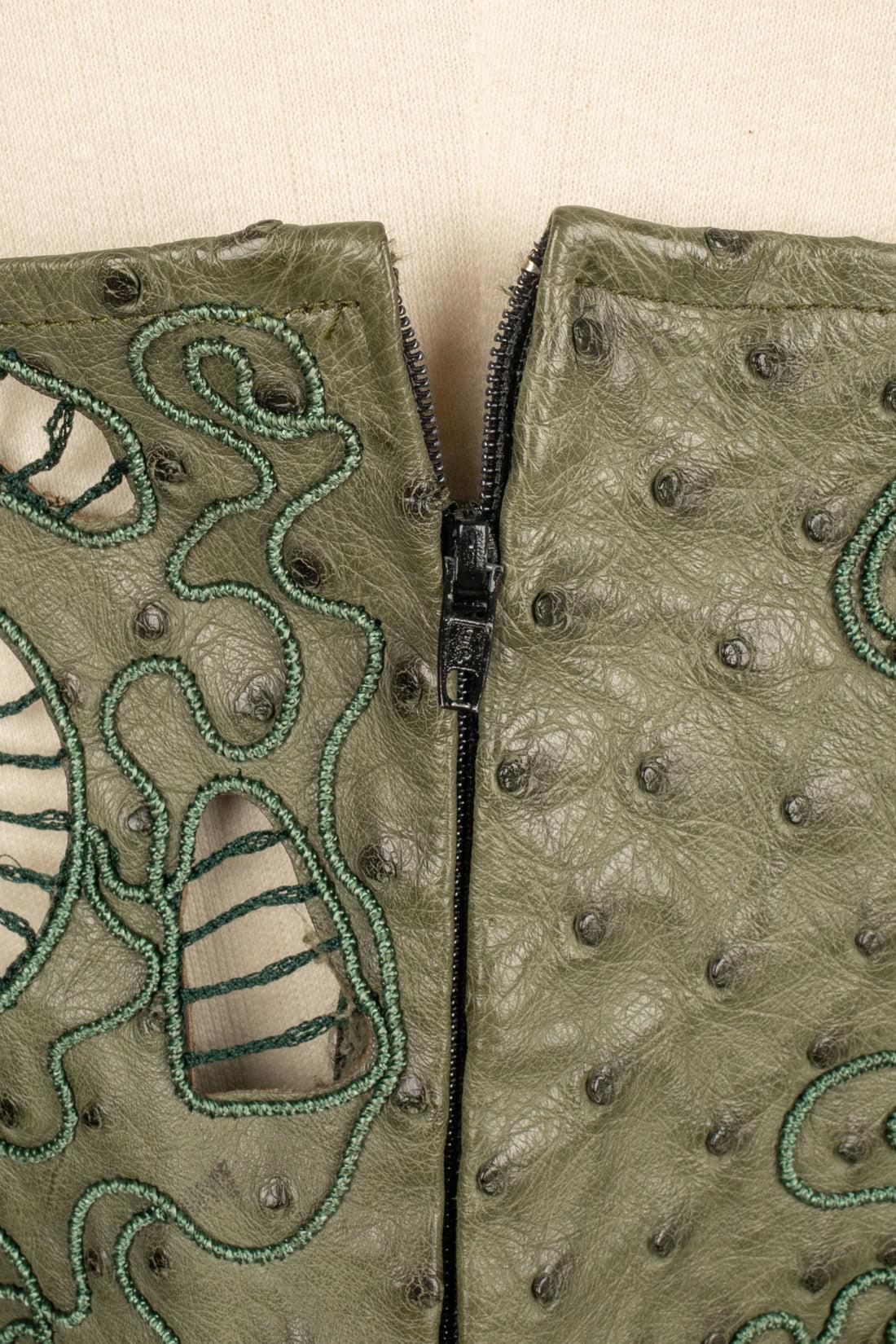 Torrente Hemstitched Green Ostrich Leather Playsuit Haute Couture, 2000 8