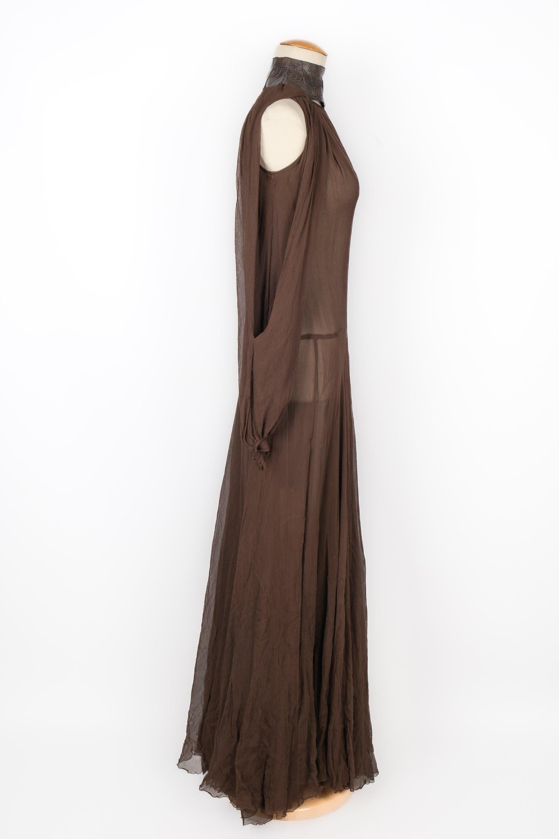 Torrente Long Brown Silk Muslin Dress, 2001 In Excellent Condition In SAINT-OUEN-SUR-SEINE, FR