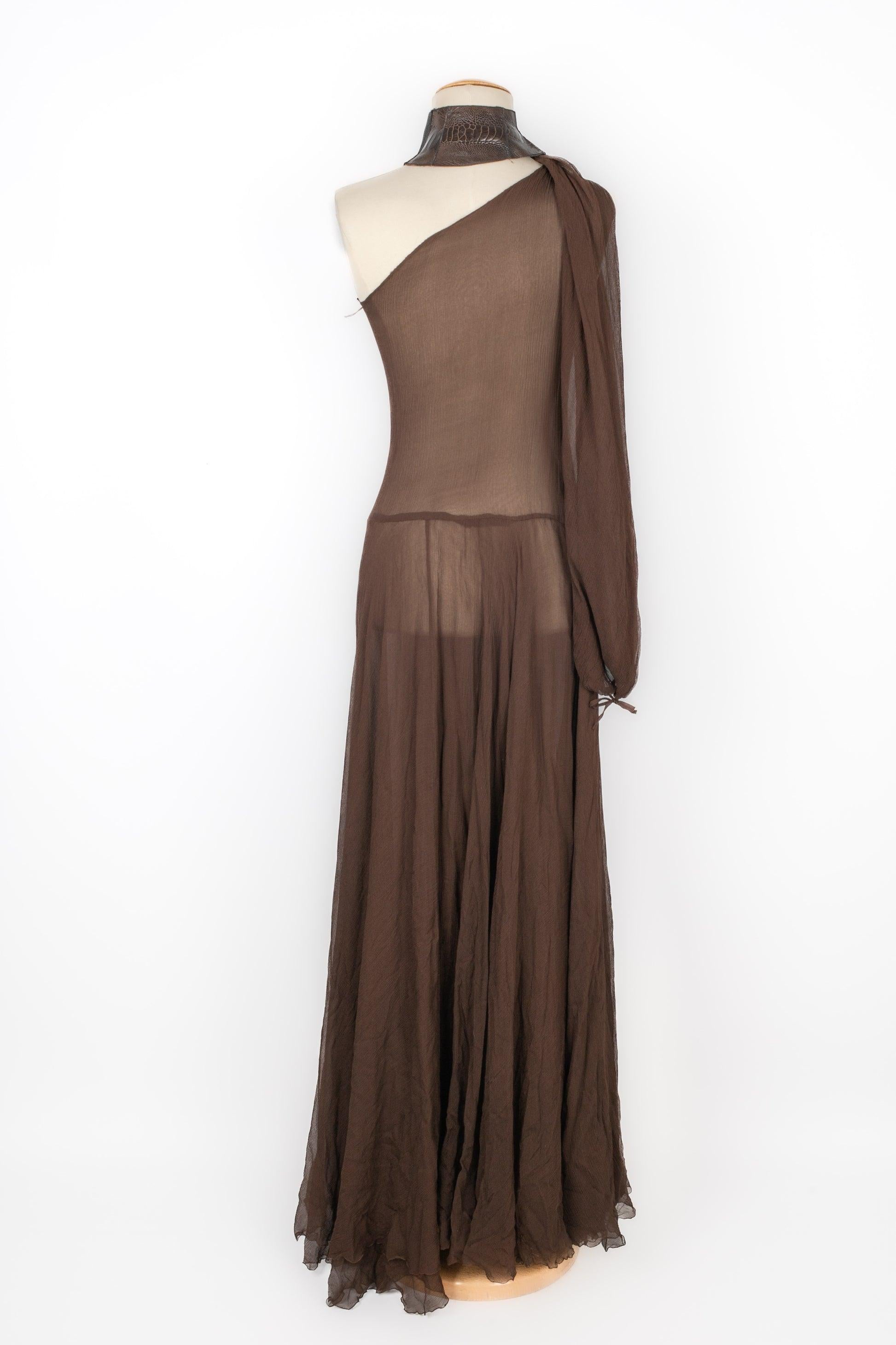 Women's Torrente Long Brown Silk Muslin Dress, 2001