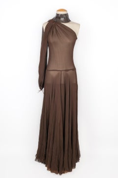 Vestido largo de muselina de seda marrón Torrente, 2001
