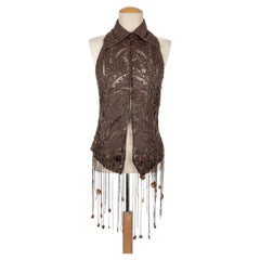 Chaqueta calada de piel de avestruz marrón Torrente Alta Costura, 2002