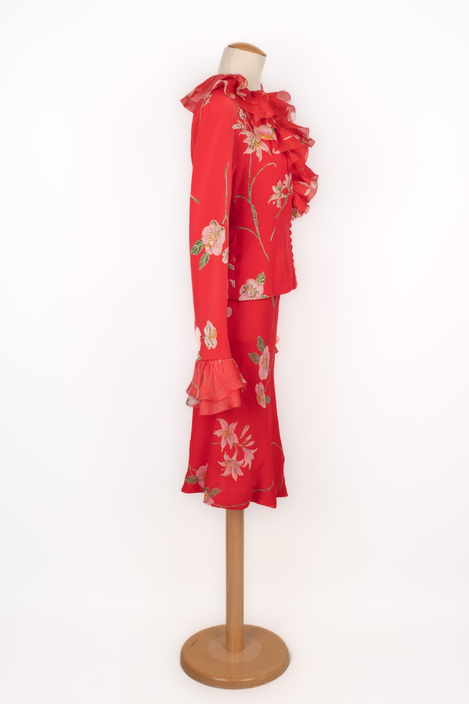 Women's Torrente set Haute Couture Red Set of Blouse and Skirt For Sale