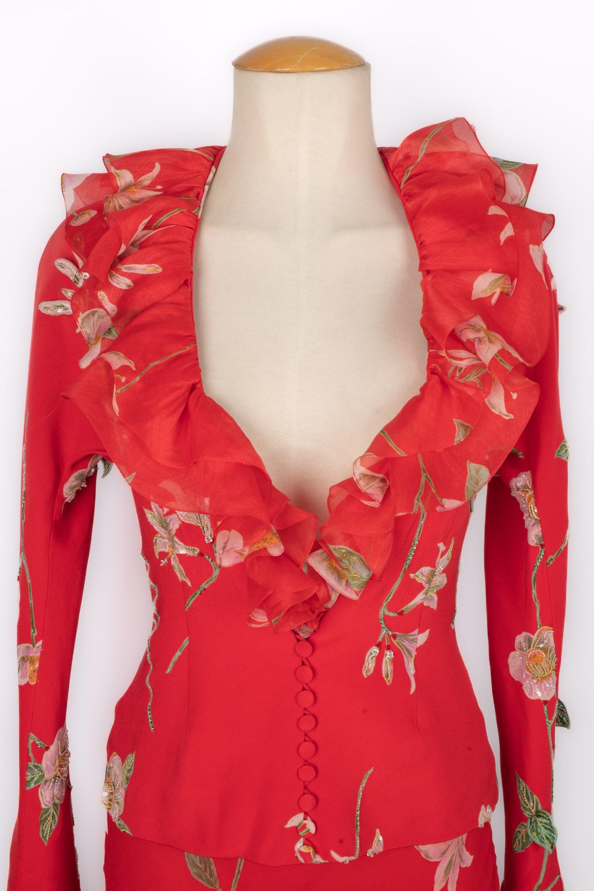 Torrente set Haute Couture Red Set of Blouse and Skirt For Sale 2