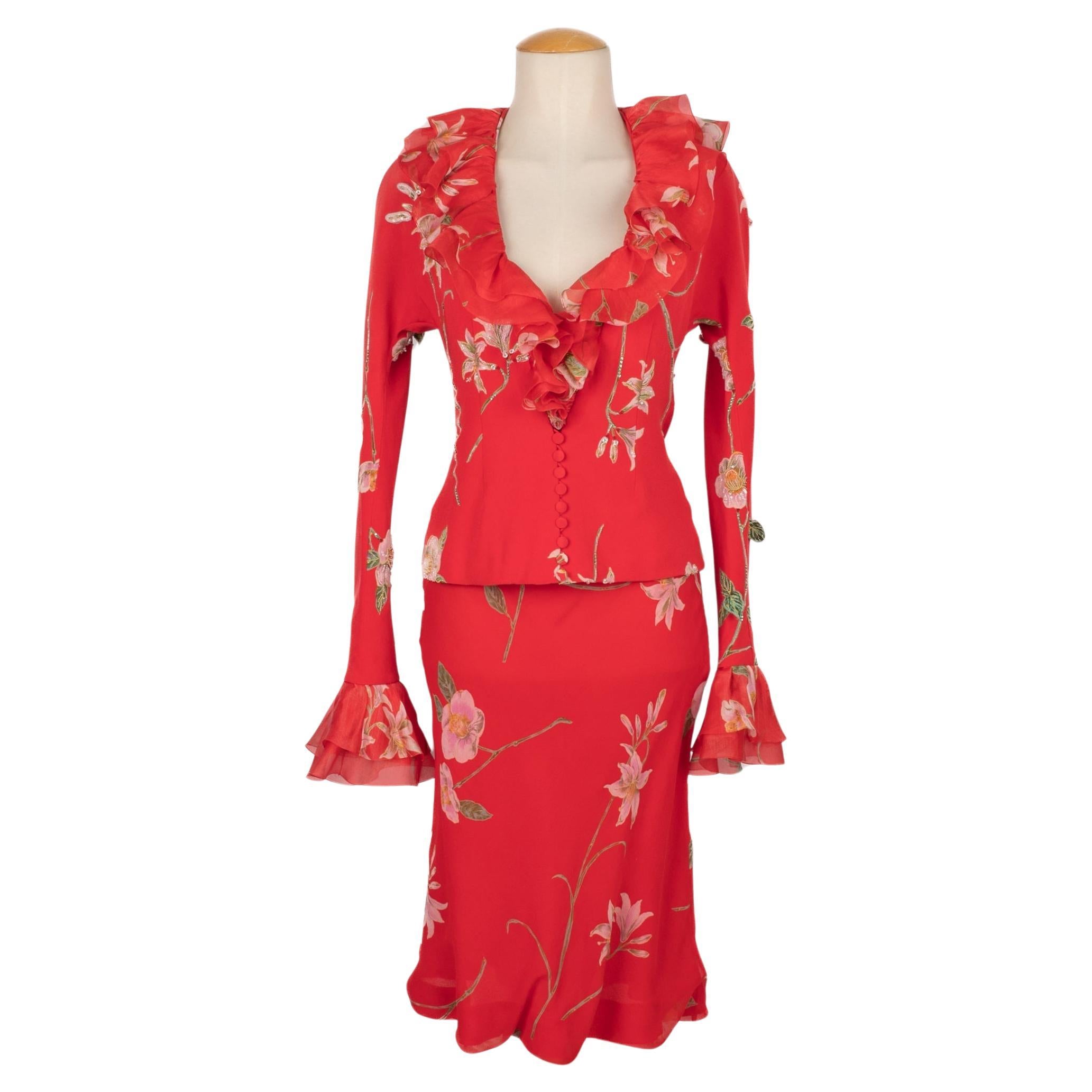 Torrente set Haute Couture Red Set of Blouse and Skirt For Sale