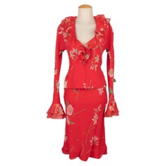Conjunto Torrente Alta Costura Rojo de Blusa y Falda