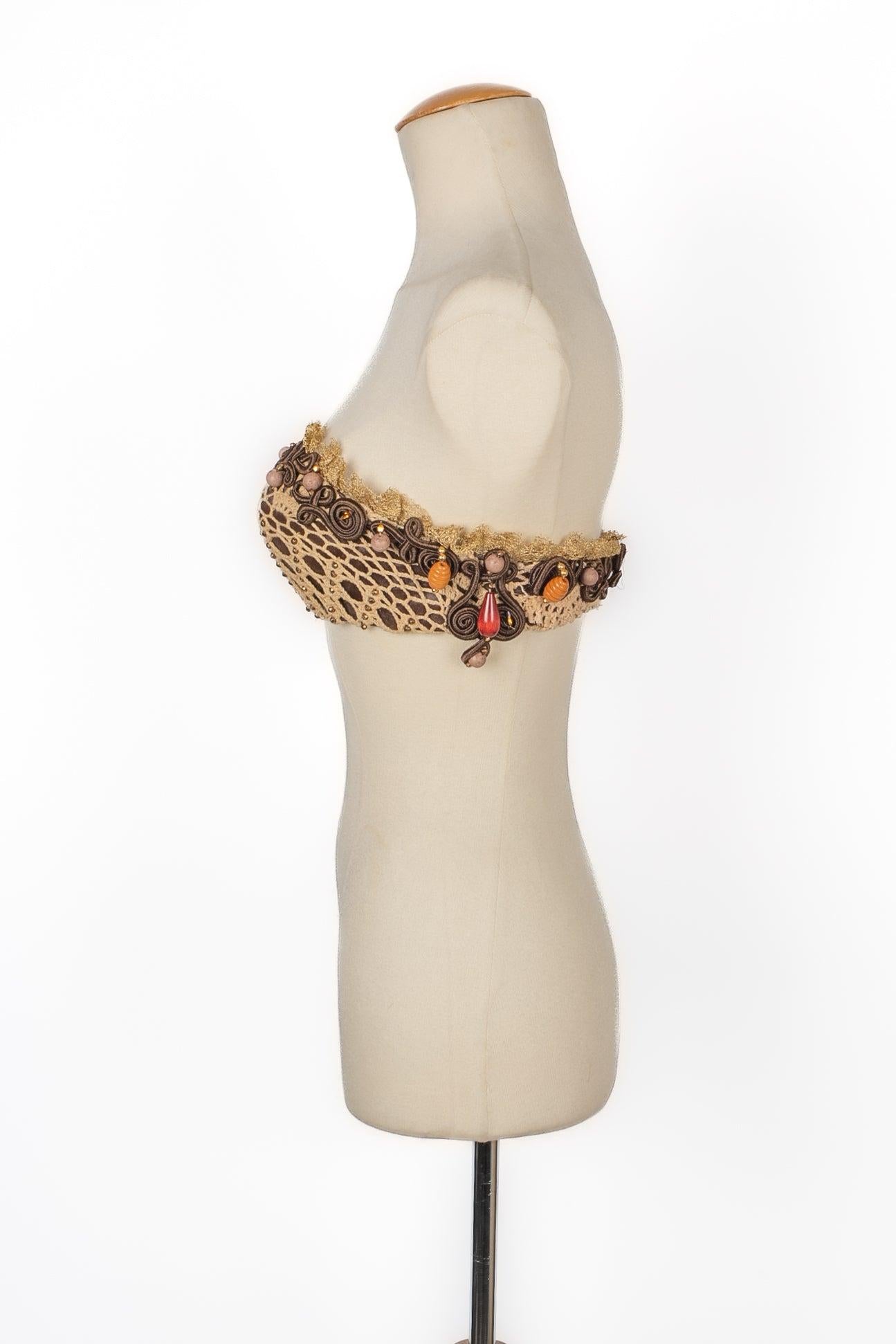TORRENTE Kurz Brown Canvas Bustier Top Haute Couture (Braun) im Angebot