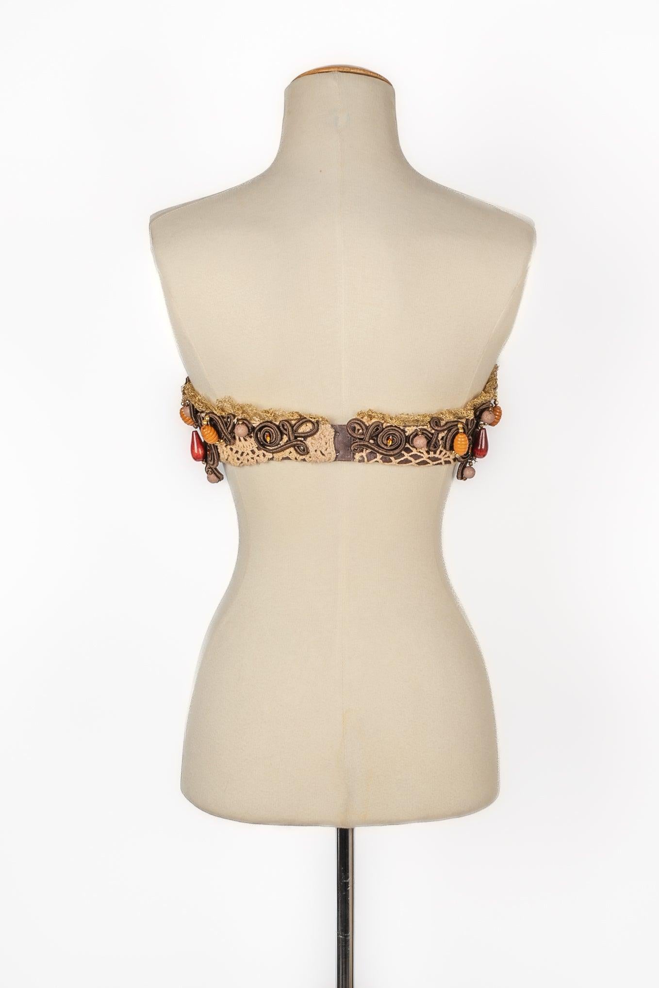 TORRENTE Kurz Brown Canvas Bustier Top Haute Couture im Zustand „Gut“ im Angebot in SAINT-OUEN-SUR-SEINE, FR