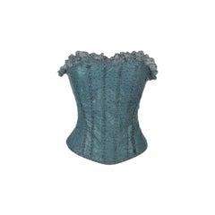 TorRENTE Top corsetto in pelle di struzzo blu primavera-estate con perle