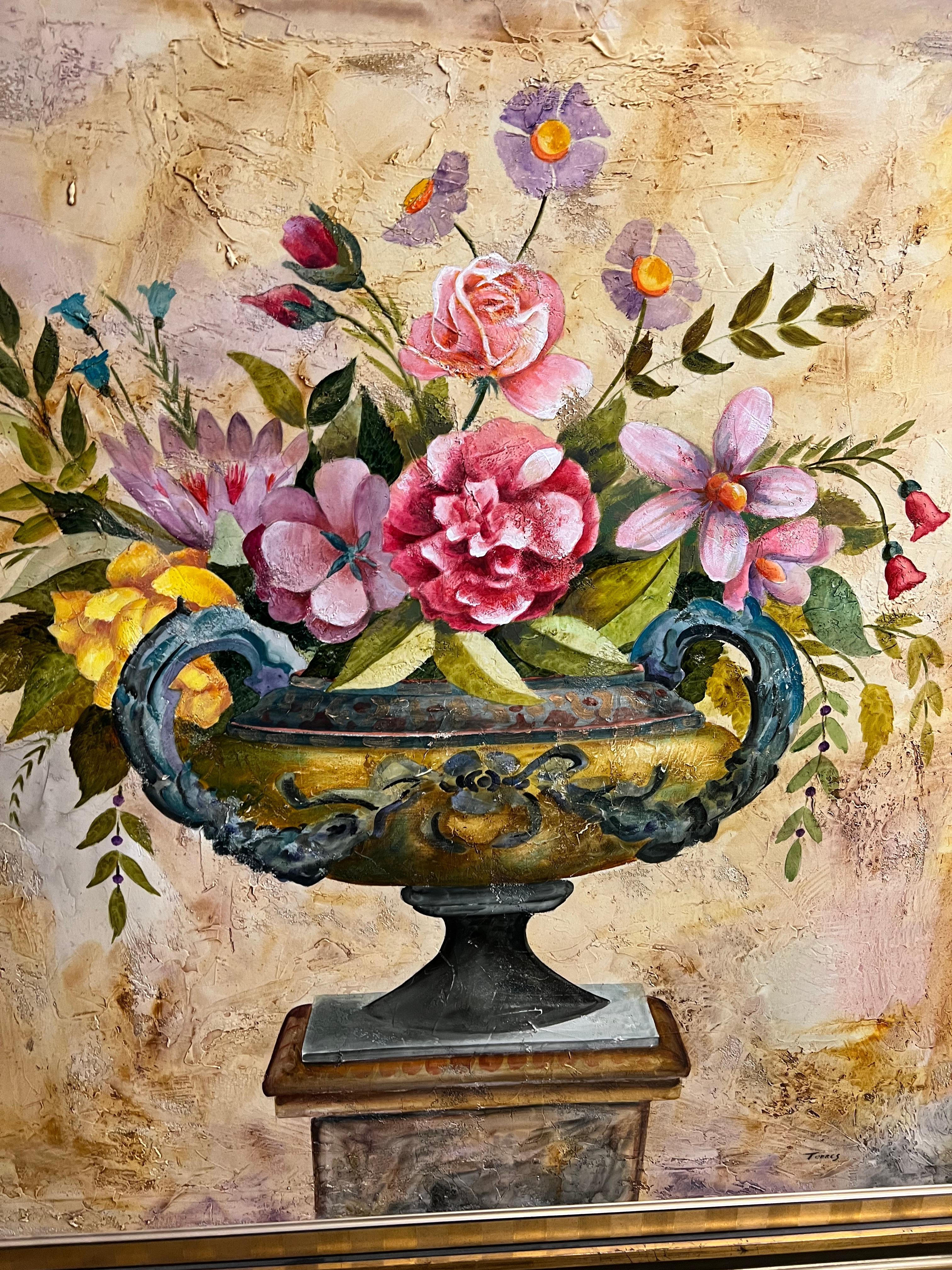 Spring Garden Urn Planter - Painting by Torres Aleu