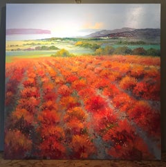 Contemporary Rural Landscape Painting with Rolling Hills 'Red Fields' by Torres