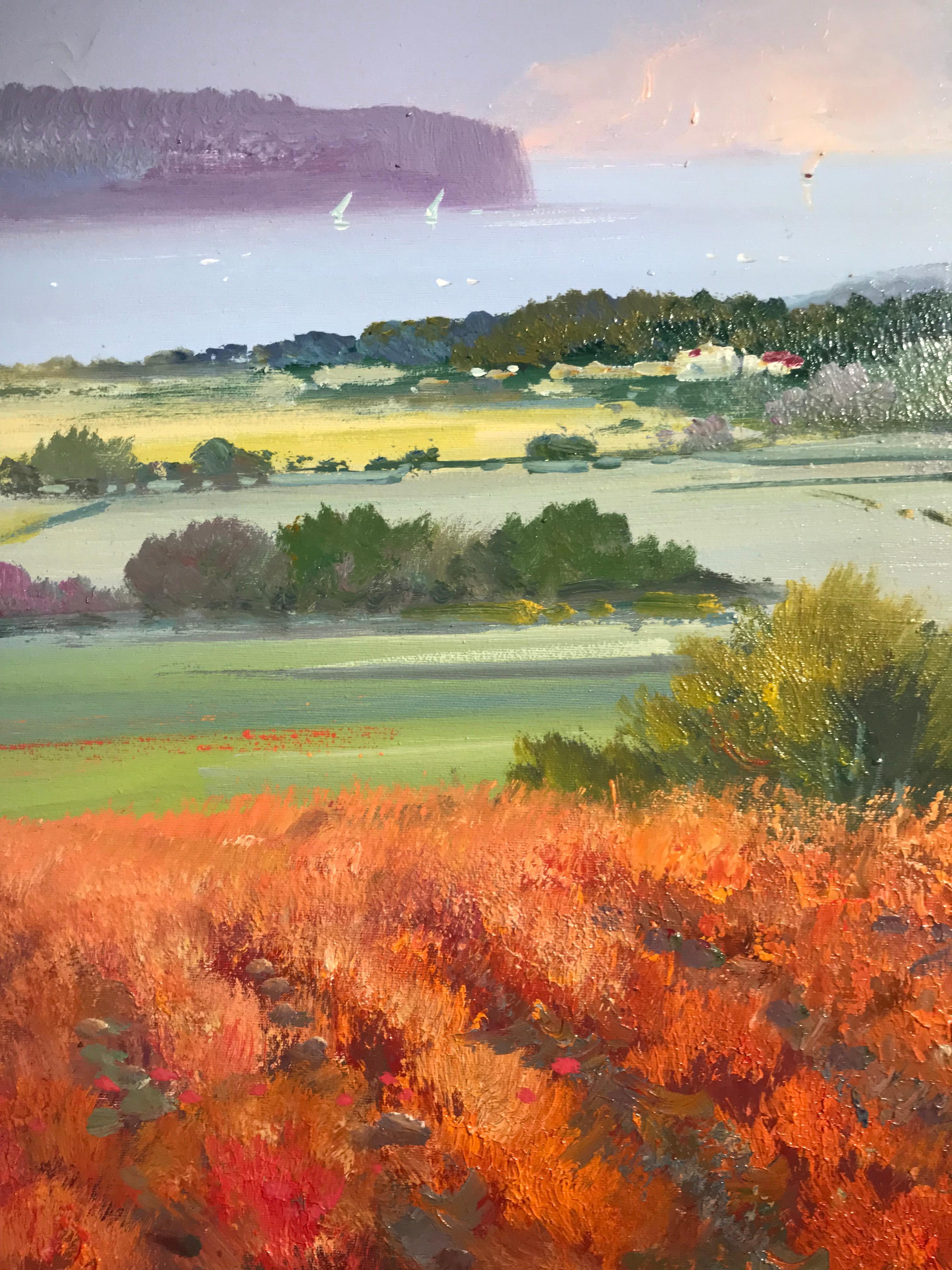 Contemporary Rural Landscape Painting with Rolling Hills 'Red Fields' von Torres im Angebot 5