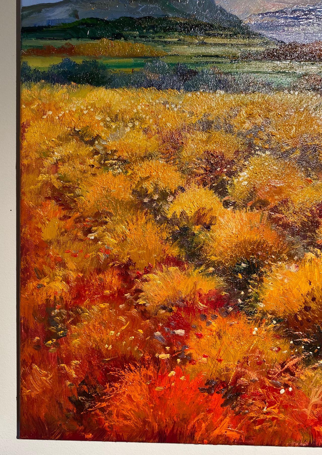 'Fields of Amber' Contemporary Colourful landscape painting of fields of yellow For Sale 1