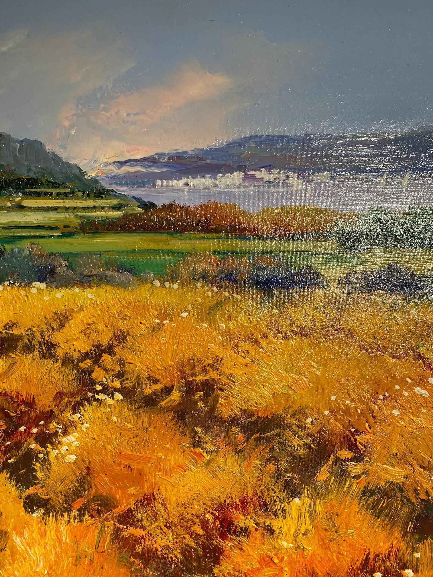 'Fields of Amber' Contemporary Colourful landscape painting of fields of yellow For Sale 3