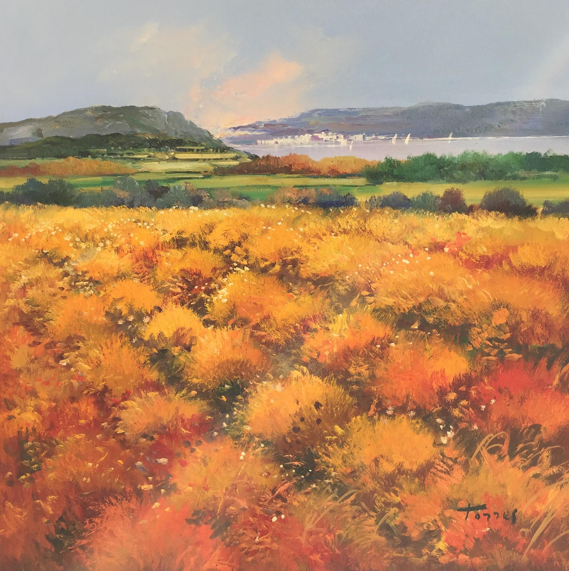 Torres Landscape Painting - 'Fields of Amber' Contemporary Colourful landscape painting of fields of yellow