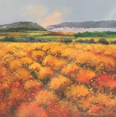 'Fields of Amber' Contemporary Colourful landscape painting of fields of yellow