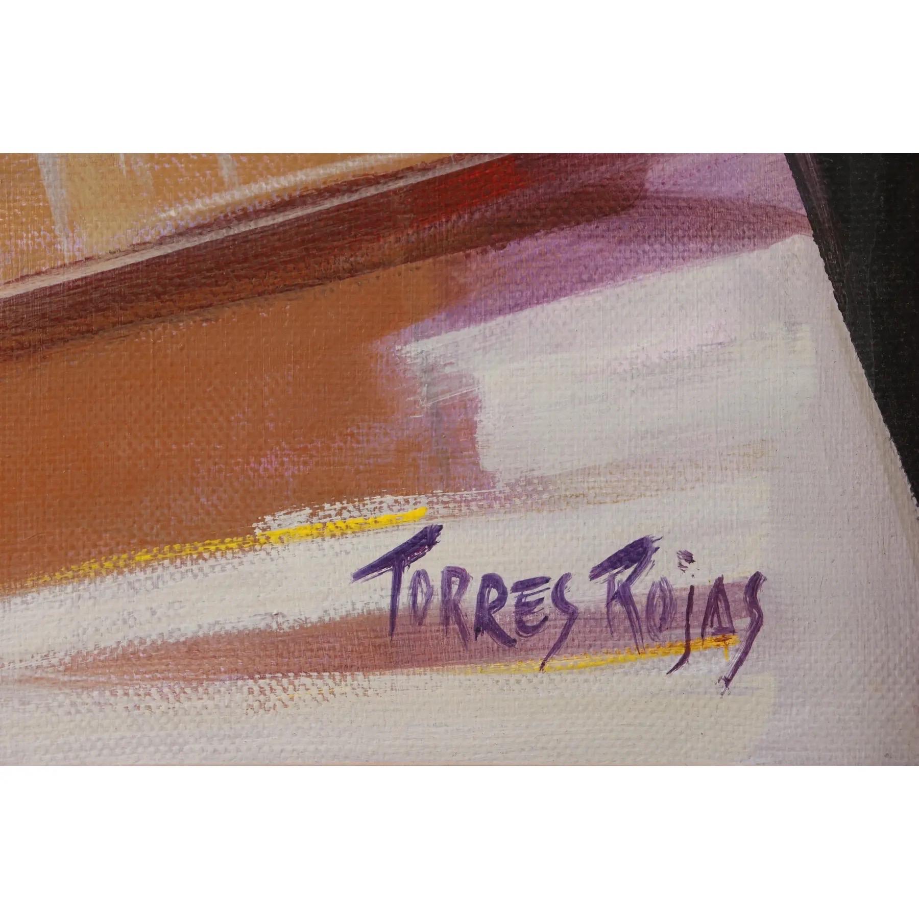 Signiertes Acryl auf Leinwand, datiert '92, von dem aufgeführten Künstler Raul Torres Rojas, geboren 1924. Auf der Rückseite steht 