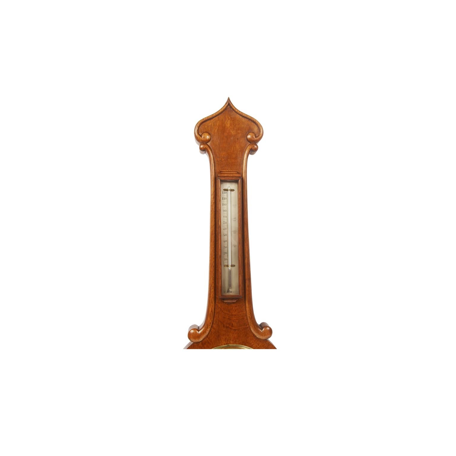 Mid-19th Century 1860s Torricellian Barometer Oak Wood Negretti & Zambra Old Weather Instrument For Sale