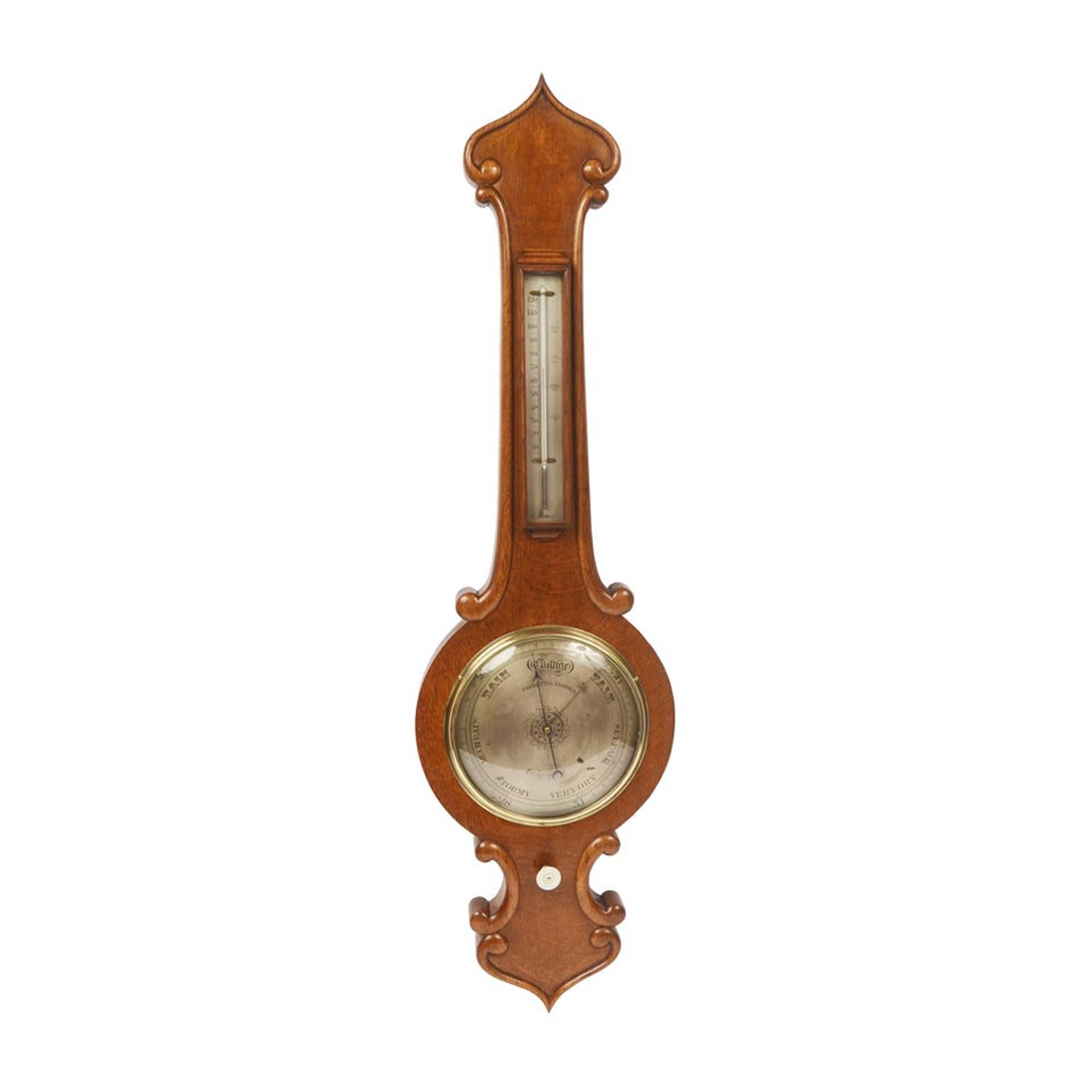 1860s Torricellian Barometer Oak Wood Negretti & Zambra Old Weather Instrument For Sale
