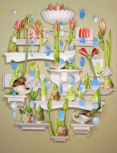 Flower Collector or Spring in January - Shelf still life floral sky collage