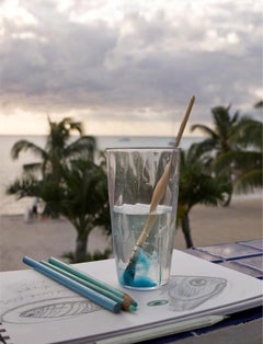 Morning Turquoise Capture (Belize) - Blue paintbrush in water on beach landscape