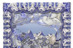 Shardbirds - Blue & white porcelain collage floral pattern landscape scene